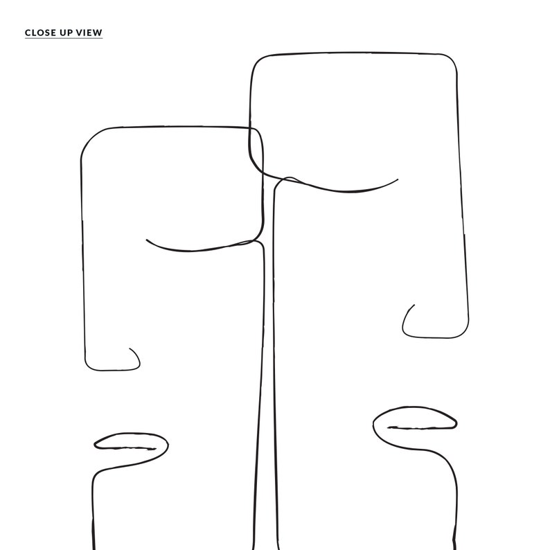 May include: Line art drawing of two faces, one on top of the other, with a single continuous line.