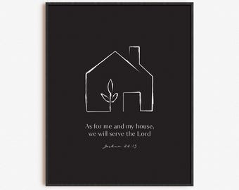 Joshua 24:15 As For Me and My House We Will Serve the Lord, Bible Verse Wall Art Print, Modern Stylish Christian Poster, Scripture Wall Art