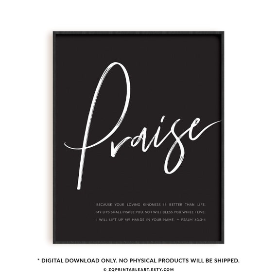 Psalm 6334 bible verse black and white wall art printable Etsy