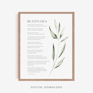 The Beatitudes Bible Verse Wall Art,  Christian Poster Printable, Modern Scripture Print Matthew 5:3-12