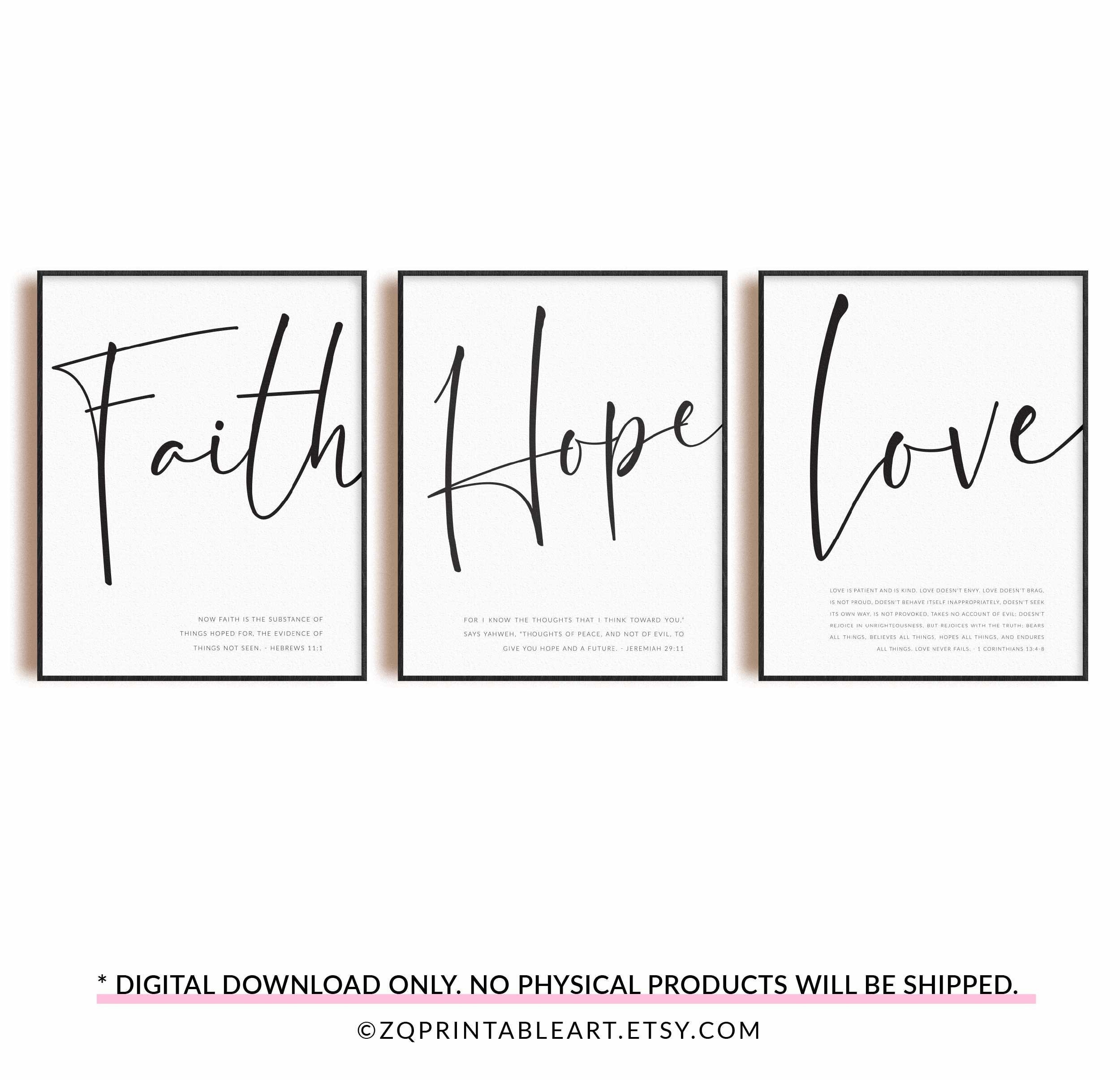 Faith Hope Love Set of 3 Bible Verse Wall Art Prints, Scripture Poster ...