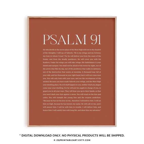 Psalm 91 Christian terracotta wall art, scripture printable bible verse poster, modern boho home decor artworks