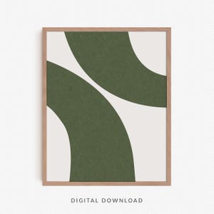 Mid-century Modern Abstract Wall Art, Minimalist Green Lines Wall Art, Green and Beige Art Print