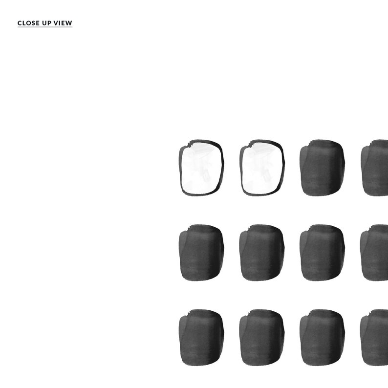 May include: A black and white abstract art print with a grid of squares. The squares are filled with black and white paint, creating a geometric pattern.