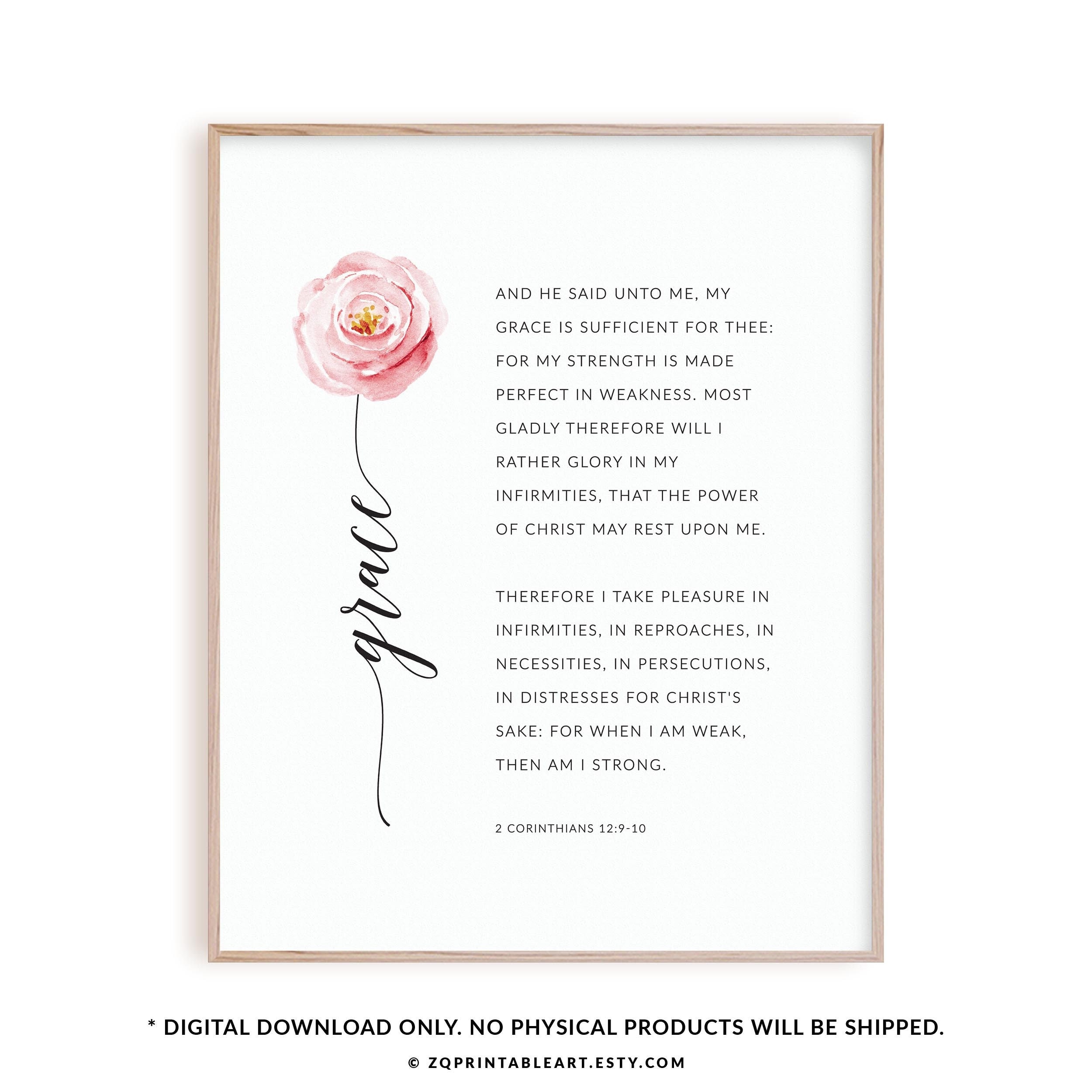 2 Corinthians 12:9-10 My Grace is Sufficient Bible Verse Printable Wall ...
