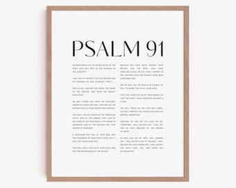 Psalm 91 Modern Christian Wall Art, Bible Verse Poster, Minimal Scripture Poster, Above Bed Decor Printable Wall Art