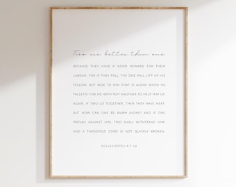 Two Are Better Than One Ecclesiastes 4:9-12 Bible Verse Wall Art, Christian Scripture Wedding wall art Printable