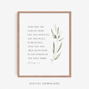 Romanos 15:13 Bíblia Verso Arte em aquarela de parede, pôster de escrituras cristãs, arte cristã moderna
