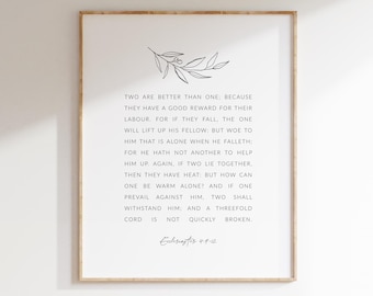 Two Are Better Than One, Ecclesiastes 4:9-12 Bible Verse Wall Art, Christian Wedding Print, Minimalist Scripture printable