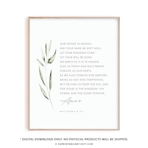 Matthew 6:9-13 bible verse wall art, Christian scripture poster, The Lord&#39;s Prayer, modern Christian baptism gift printable wall art