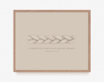 Ecclesiastes 4:12 Threefold Cord, Modern Christian Wall Art, Bible Verse Poster, Christian Marriage, Cord of 3 Strands Wedding Print