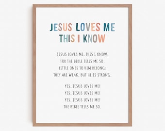 Jesus Loves Me Print, Christian Nursery Wall Art, Hymn Poster, Watercolour Kids Room Print (Digital Download)