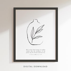 2 Korinther 4: 7 Moderne christliche Wandkunst, Bibelstelle Poster Line Art, Schatz in irdenen Gefäßen Kunstwerk