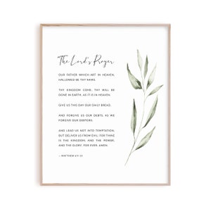 The Lord&#39;s Prayer, Christian Prayer Wall Art, Biblical Wall Art, Greenery Bible Verse Print Matthew 6:9-13, Scripture Poster Printable