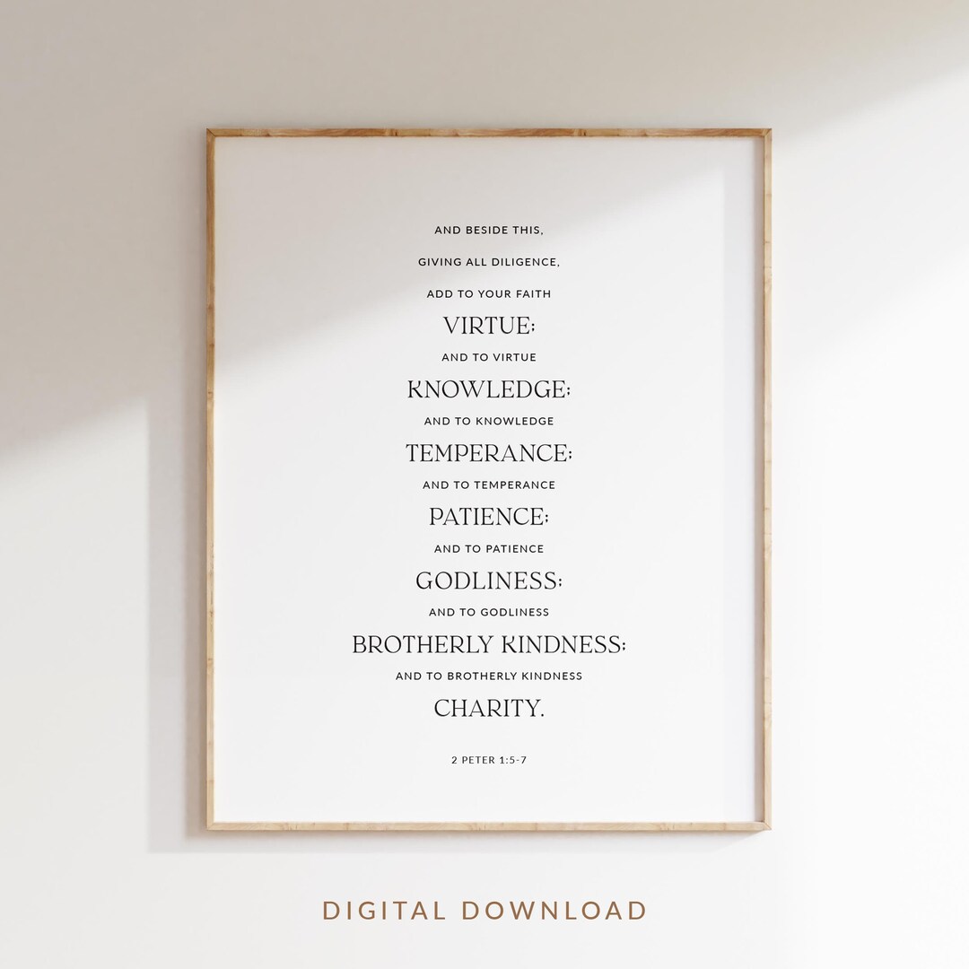 2 Peter 1:5-7 Add to Your Faith Virtue, Bible Verse Wall Art