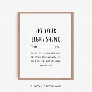 Matthew 5:16 Kids Bible Verse Wall Art, Christian Poster, Scripture Printable, Let Your Light Shine