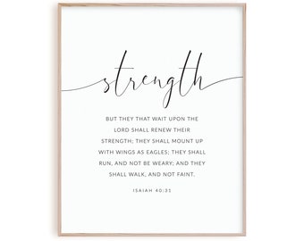 Isaiah 40:31 Bible Verse Wall Art, Christian Scripture Poster Print, Lord shall renew their strength