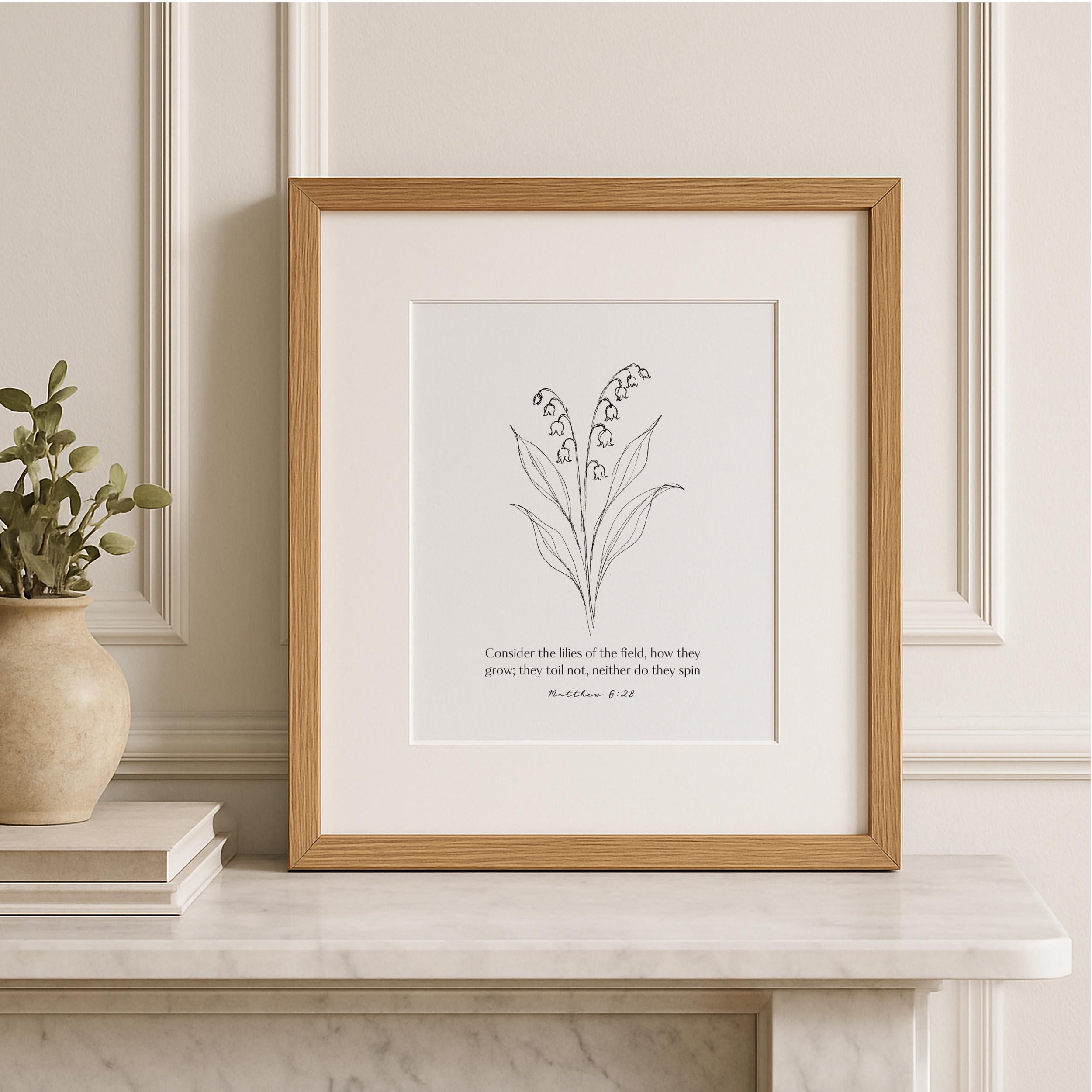 Matthew 6:28 Consider the Lilies Wall Art, Modern Christian Artwork ...
