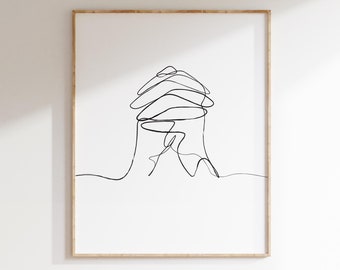 Pray Line Art, Modern Christian Wall Art, Prayer Room Print, Praying Hands Drawing, Religious Printable Art