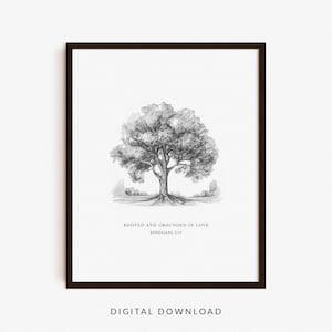 Epheser 3,17 Verwurzelt und geerdet in Liebe, Bibel Skizze Druck, Bibel Vers Wandkunst, christliches Poster, Schrift druckbar