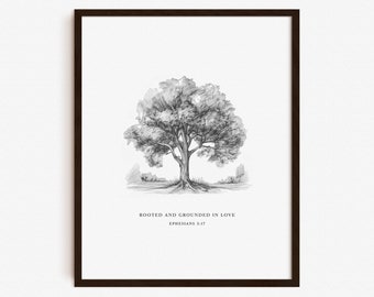 Efesios 3:17 Arraigados y cimentados en el amor, Impresión de bocetos bíblicos, Arte de la pared del versículo bíblico, Cartel cristiano, Escritura imprimible