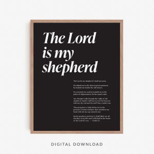 Psalm 23 Bibelversväggkonst, modern kristen tryck, Herren är min herde tryck, svart bibeltryck