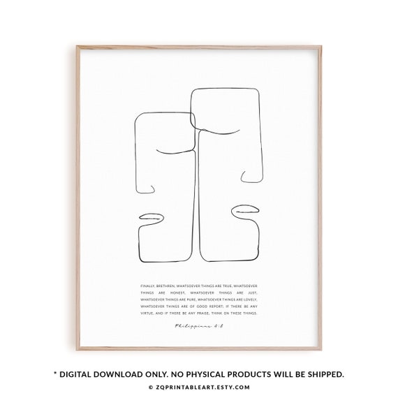 Philippians 4:8 Christian wall art, bible artwork scripture poster, modern Christian line art, digital art print  contemporary home decor