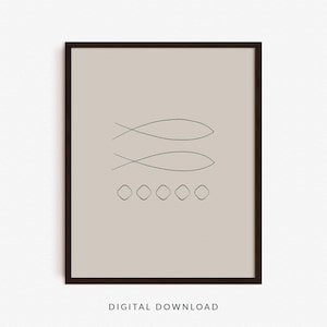 Jesus Feeds 5000, Modern Christian Line Art, Bible Wall Art, Minimal Line Art 5 Loaves And 2 Fish