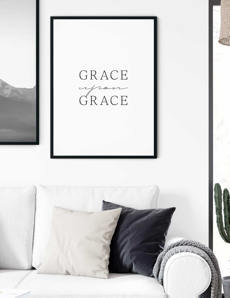 Grace upon grace bible verse poster artwork Christian wall Etsy