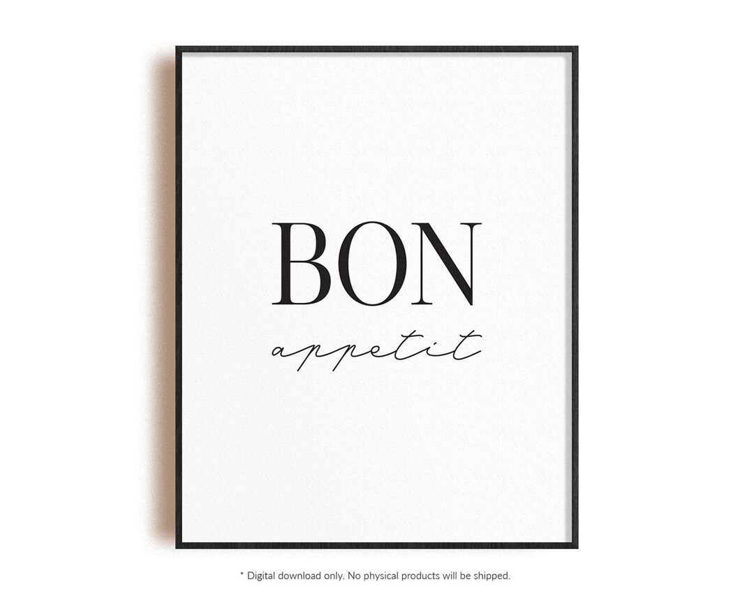 Bon Appetit Printable Kitchen Wall Art Minimalist Modern Poster, Black ...
