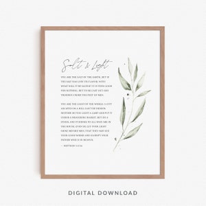 Salt and Light Bible Verse Wall Art,  Christian Scripture Poster Printable, Matthew 5:13-16 modern Christian Watercolor Artwork