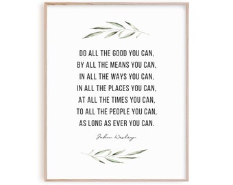 Gör allt gott du kan John Wesley utskrivbar väggkonst, minimalistisk typografi kristen affischtryck digital nedladdning