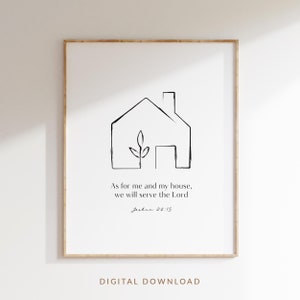 As For Me and My House We Will Serve the Lord, Joshua 24:15 Bible Verse Wall Art Print, Modern Christian Poster, Scripture Wall Art