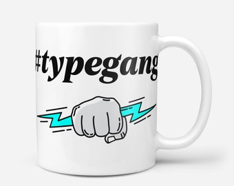 TYPEGANG White Crypto Coffee Mug, Typerium, Art, Coin, Charity, Blockchain, Bitcoin, Ethereum, Cryptocurrency, Gift, Typography, Coffee, Tea