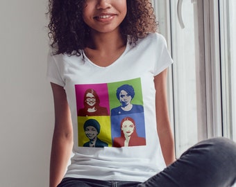 The Squad: The Colors of America - USA Women's Democracy Congress AOC Tlaib Omar T-shirt - Men's Unisex and Ladies Slim Fit Sizes