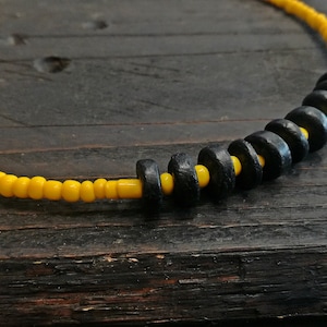 African beaded choker, ethnic beaded necklace, yellow beaded choker, wooden beaded necklace, unisex beaded choker, boho choker, gift for her