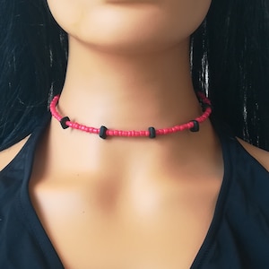 African beaded choker, ethnic beaded necklace, red beaded choker, wooden beaded necklace, unisex necklace, boho choker