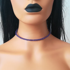 Metalic purple beaded choker, dainty beaded choker, minimal beaded choker, beaded choker, boho choker, gift for her, gift for wife