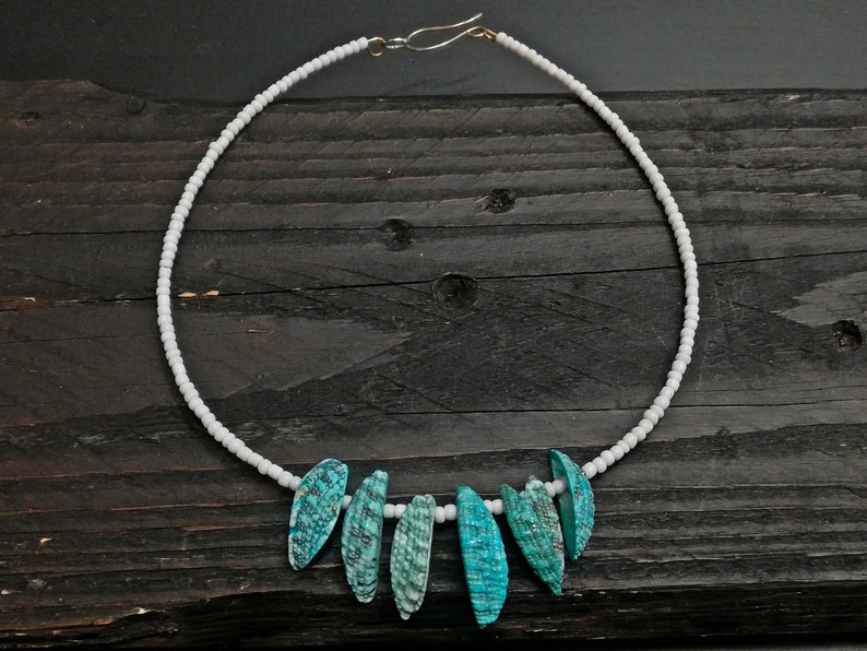White Beaded Choker, Turquoise Shell Choker, Summer Choker, Dainty ...