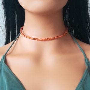 Orange beaded choker, simple beaded choker, dainty beaded choker, minimal beaded choker, boho choker, gift for her, gift for wife
