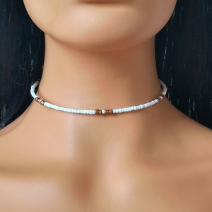 White beaded choker, bronze beaded necklace, ethnic beaded necklace, men necklace, unisex necklace, minimal beaded choker, boho choker