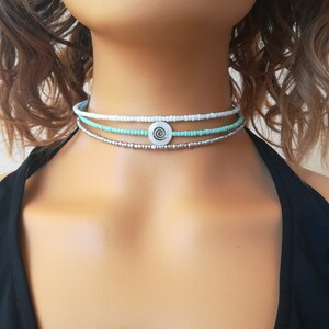 Gargantilla con cuentas Boho, collar con cuentas de plata, gargantilla con cuentas turquesa, collar de venta, gargantilla con cuentas blancas, regalo para ella, regalo para la esposa
