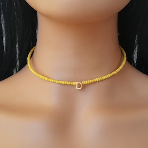 Yellow beaded choker, initial letter choker, personal choker, dainty beaded choker, minimal beaded choker, boho choker, gift for her