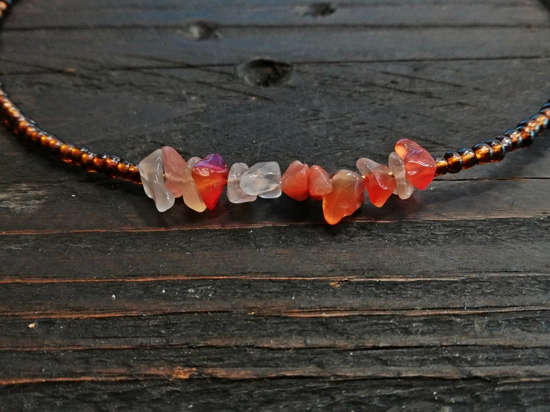 gift for her agate stone choker minimal beaded choker boho choker elegant beaded necklace dainty choker Brown beaded choker