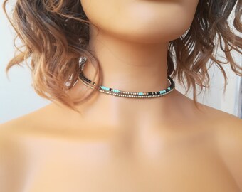 Boho Perlen Halsband, gold Perlen Halskette, schwarze Perlen Halsband, Türkis Perlen Halsband, Hippie Halsband, Geschenk für sie, Geschenk für Frau