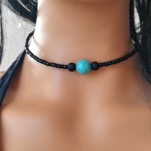 Black beaded choker, turquoise beaded choker, elegant choker, ethnic beaded necklace, minimal beaded choker, boho choker, gift for her