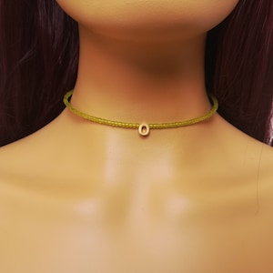 Light green beaded choker, initial letter choker, personal choker, girly choker, dainty beaded choker, minimal beaded choker, boho choker