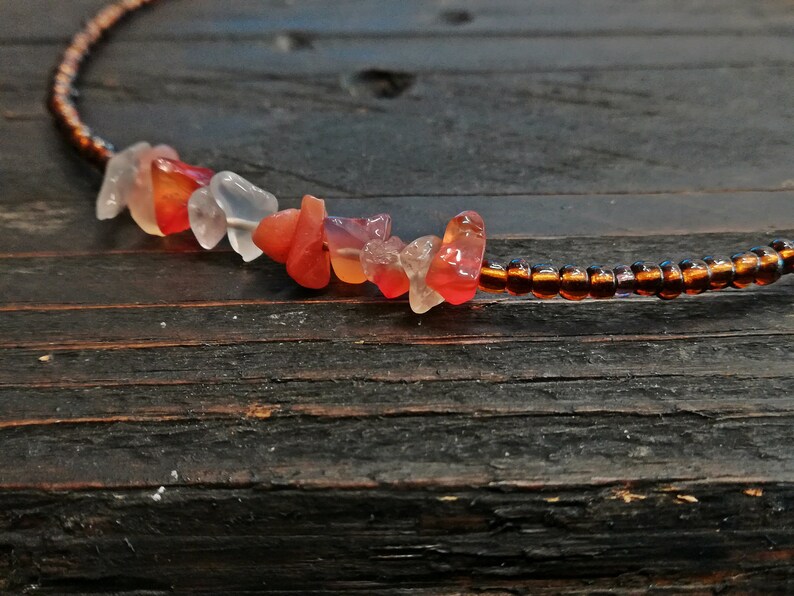 gift for her agate stone choker minimal beaded choker boho choker elegant beaded necklace dainty choker Brown beaded choker