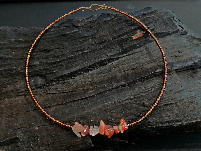 gift for her agate stone choker minimal beaded choker boho choker elegant beaded necklace dainty choker Brown beaded choker