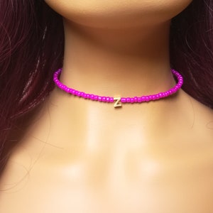 Fuxia beaded choker, initial letter choker, personal choker, girly choker, dainty beaded choker, minimal beaded choker, boho choker